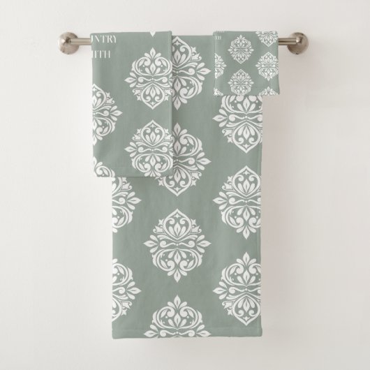 ダマスクアンビエンスパーソナライズされたオ淡い色のリーブ バスタオルセット (インサイチュ)