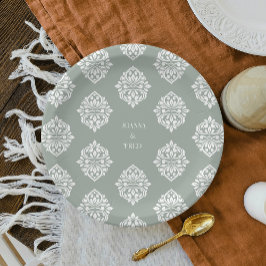 ダマスクアンビエンス淡い色のオリーブエレガントウェディングプレート ペーパープレート