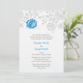 ダマスクウェディング招待状ブルーとグレー 招待状 (スタンド正面)