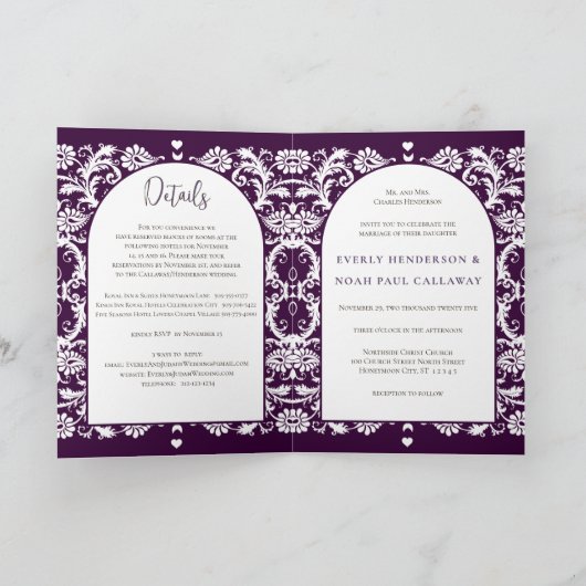 ダマスクウェディング招待状ホワイトセレクトバックグラウンド 招待状 (内部)