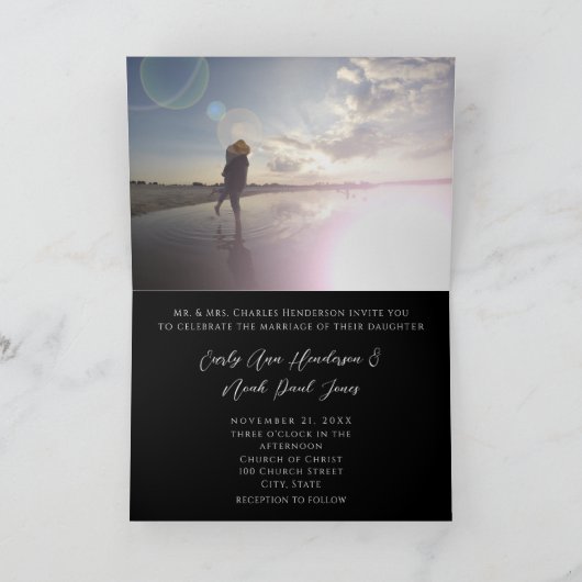 ダマスクウェディング招待状- – 白黒 招待状 (内部)