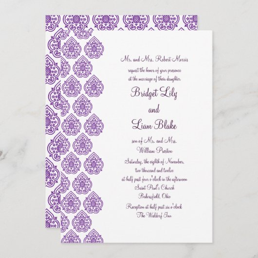 ダマスクウェディング招待状(紫) 招待状 (正面/裏面)