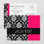 ダマスクウェディングRSVPカードフシア インビテーションポストカード (正面/裏面)