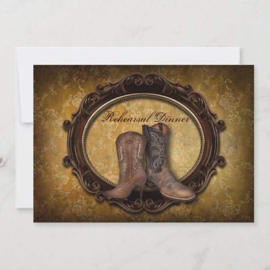 ダマスクウエスタンカウボーイ結婚のリハーサルディナー 招待状 (裏面)