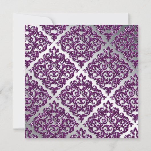 ダマスクウエディンググリッターシルバーパープルブライト 招待状 (裏面)