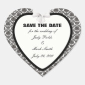 ダマスクエレガンスウェディング日付ステッカーを保存 ハートシール (正面)