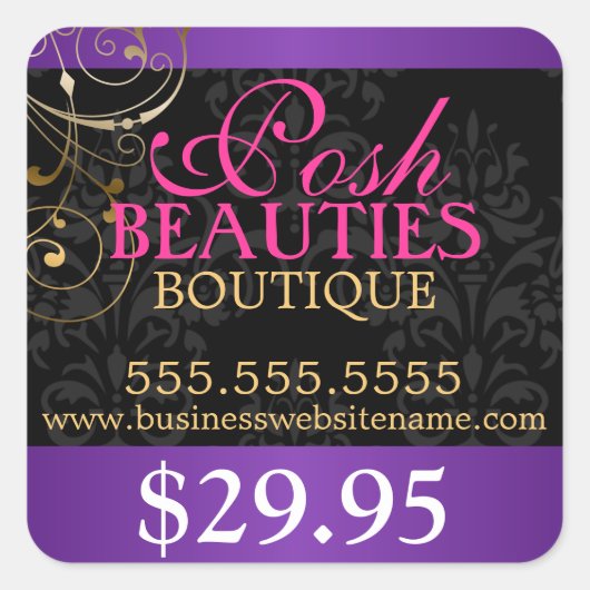 ダマスクエレガントと金ゴールド渦巻き価格ラベル スクエアシール (正面)