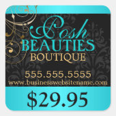 ダマスクエレガントと金ゴールド渦巻き価格ラベル スクエアシール (正面)