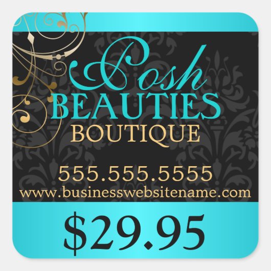ダマスクエレガントと金ゴールド渦巻き価格ラベル スクエアシール (正面)
