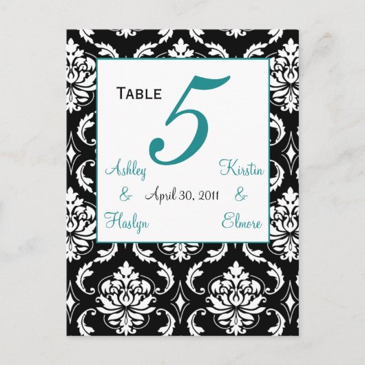 ダマスクエレガントウェディングテーブル番号カードジェイド ポストカード (正面)