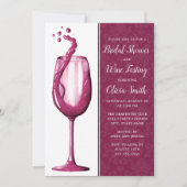 ダマスクエレガントウォーターカラーワイングラスブライダルシャワー 招待状 (正面)