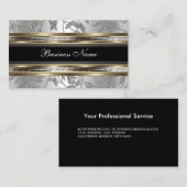 ダマスクエレガントシルバーピュータークロムメタルブラック 名刺 (正面/裏面)