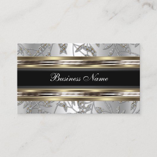 ダマスクエレガントシルバーピュータークロムメタルブラック 名刺 (正面)