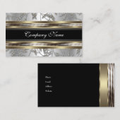 ダマスクエレガントシルバーピュータークロムメタルブラック 名刺 (正面/裏面)