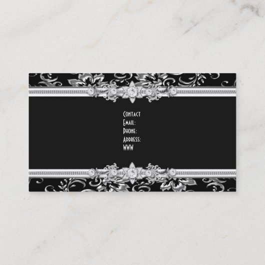 ダマスクエレガントシルバーブラック宝石ルックイメージ 名刺 (裏面)