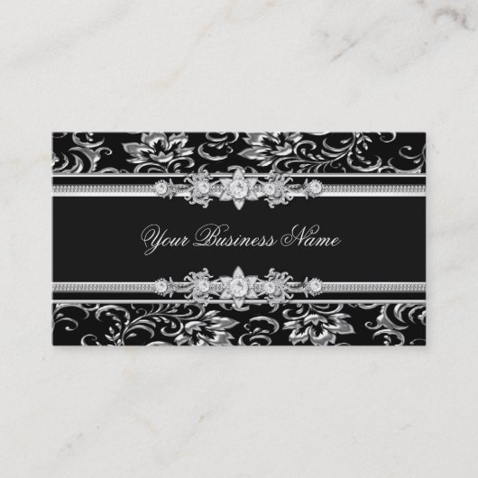 ダマスクエレガントシルバーブラック宝石ルックイメージ 名刺 (正面)