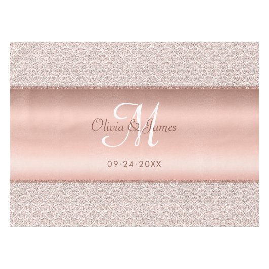 ダマスクエレガントバラ金ゴールドモノグラム結婚ズ テーブルクロス (正面(横))