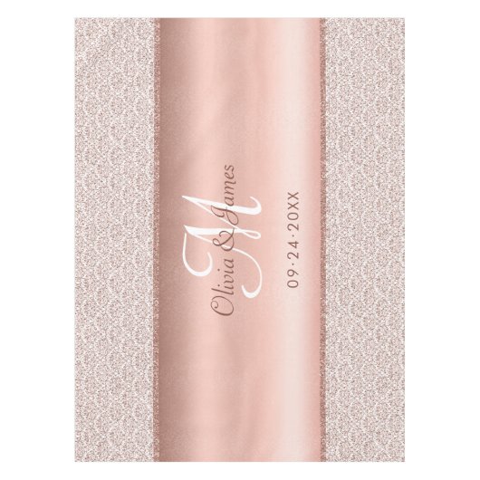 ダマスクエレガントバラ金ゴールドモノグラム結婚ズ テーブルクロス (正面)