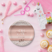 ダマスクエレガントバラ金ゴールドモノグラム結婚ズ ペーパープレート (パーティー)