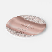 ダマスクエレガントバラ金ゴールドモノグラム結婚ズ ペーパープレート (アングル)