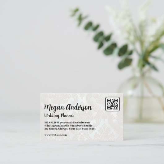 ダマスクエレガントパターン | QRコード 予約カード (スタンド正面)