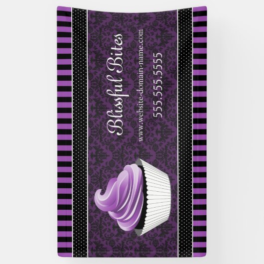 ダマスクエレガントパープルカップケーキ 横断幕 (縦)