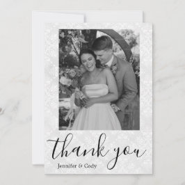 ダマスクエレガントフォトブラック&ホワイトサンキューカード 招待状