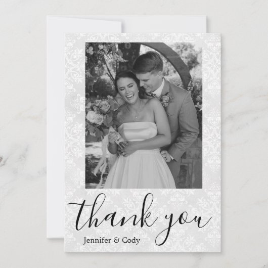 ダマスクエレガントフォトブラック&ホワイトサンキューカード 招待状 (正面)