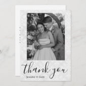 ダマスクエレガントフォトブラック&ホワイトサンキューカード 招待状 (正面/裏面)