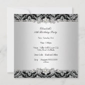 ダマスクエレガントブラックシルバーフローラ誕生日パーティー 招待状 (裏面)