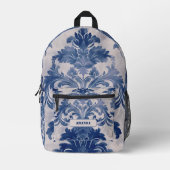 ダマスクエレガントブルートワールデジュウモノグラムドップ木 プリントバックパック (正面)