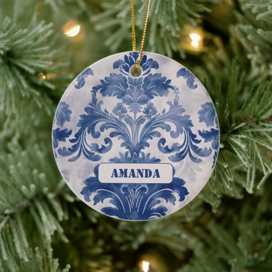 ダマスクエレガントブルートワールデジュウモノグラム セラミックオーナメント (ツリー)