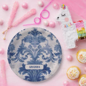 ダマスクエレガントブルートワールデジュウモノグラム ペーパープレート (パーティー)