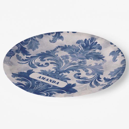 ダマスクエレガントブルートワールデジュウモノグラム ペーパープレート (アングル)