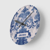 ダマスクエレガントブルートワールデジュウモノグラム ラウンド壁時計 (傾斜)