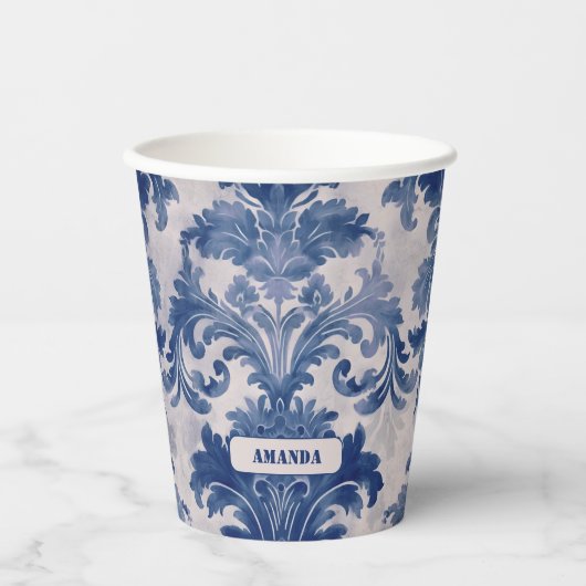 ダマスクエレガントブルートワールデジュウモノグラム 紙コップ (正面)