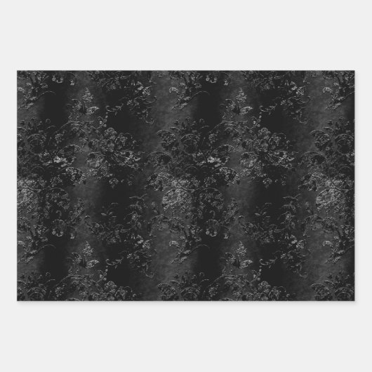 ダマスクエレガントベフェイクルベットレッドブラックギフト ラッピングペーパーシート (正面3)