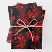 ダマスクエレガントベフェイクルベットレッドブラックギフト ラッピングペーパーシート (インサイチュ)