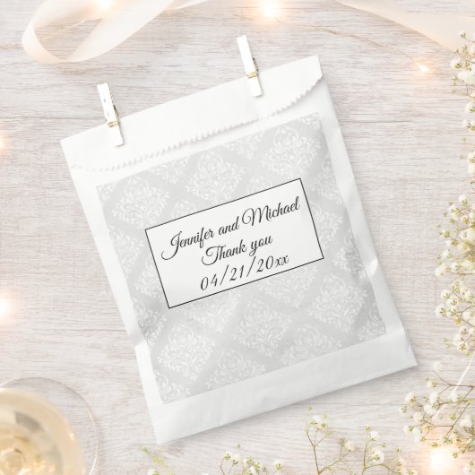 ダマスクエレガントホワイト結婚の感謝 フェイバーバッグ (クリップ留めされた状態)
