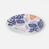 ダマスクエレガントモチーフネイビーブルー結婚コーラル ペーパープレート (アングル)