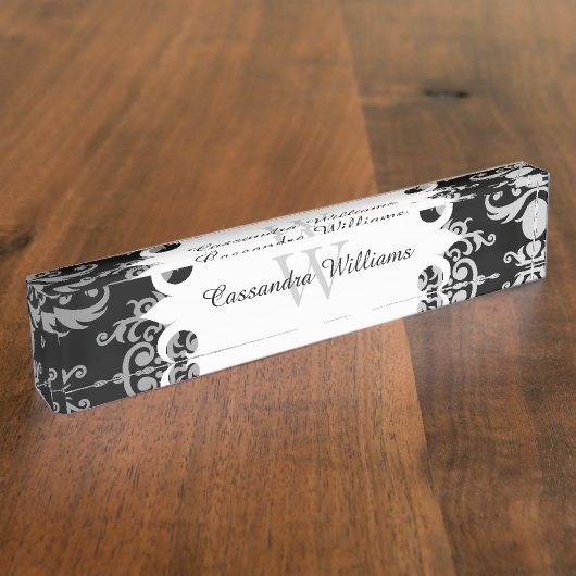 ダマスクエレガントモノグラム模様 デスクネームプレート (側面)