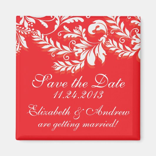 ダマスクエレガントリーフの渦巻き旋回Dateマグネットを保存 マグネット (正面)