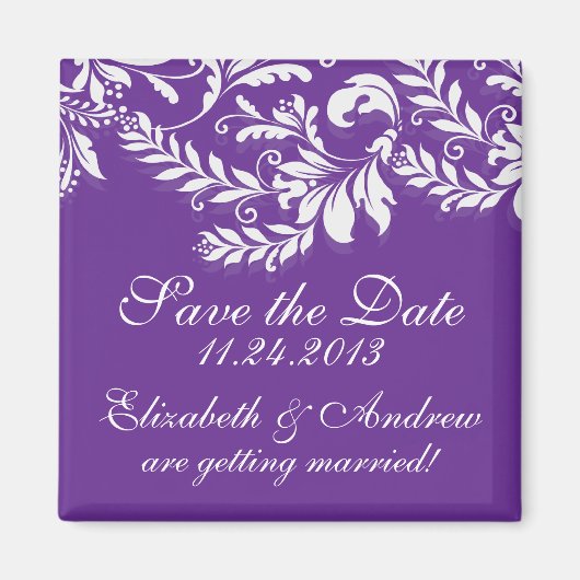 ダマスクエレガントリーフの渦巻き旋回Dateマグネットを保存 マグネット (正面)