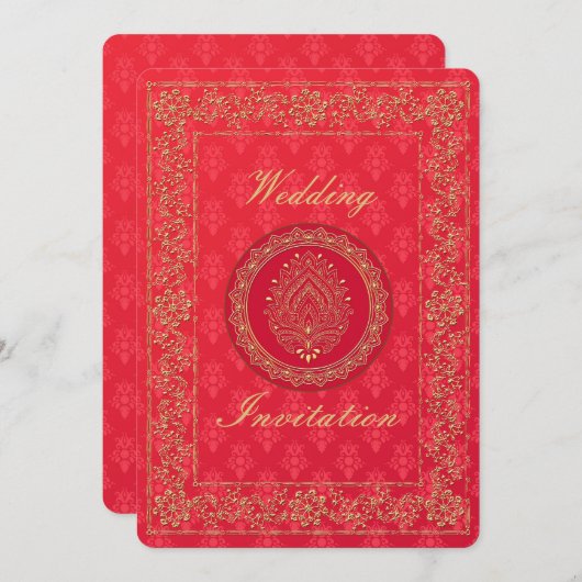 ダマスクエレガント結婚式 – 招待状カード 招待状 (正面/裏面)
