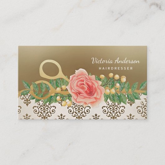 ダマスクエレガント美容師ヴィンテージバラ鋏 名刺 (正面)