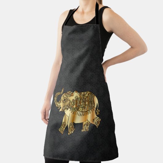 ダマスクエレガント金ゴールドペイズリーゾウ エプロン (インサイチュ)