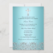 ダマスクエレガント&クロスティール（緑がかった色）バプテスマ/《キリスト教》洗礼式や命名式 招待状 (正面)