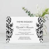 ダマスクエンゲージメントパーティー招待状 黒と白 招待状 (スタンド正面)