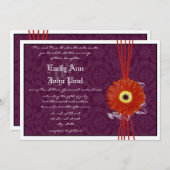 ダマスクオレンジパープルガーベラデイジーウェディング招待 招待状 (正面/裏面)