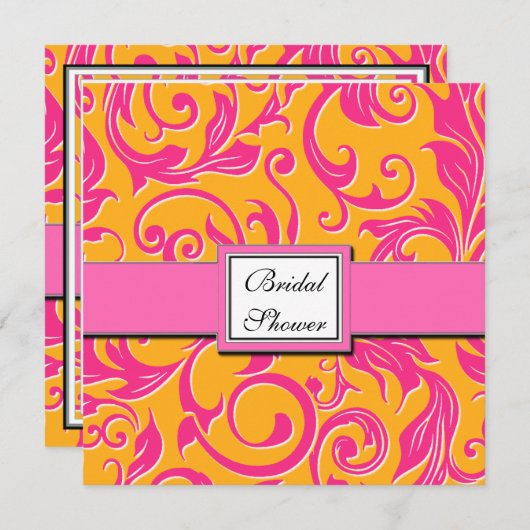 ダマスクオレンジ&ピンクブライダルシャワー招待状 招待状 (正面/裏面)